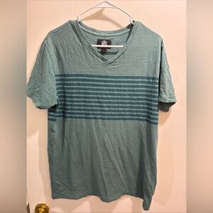 Rock & Republic Teal Striped V-Neck Tee